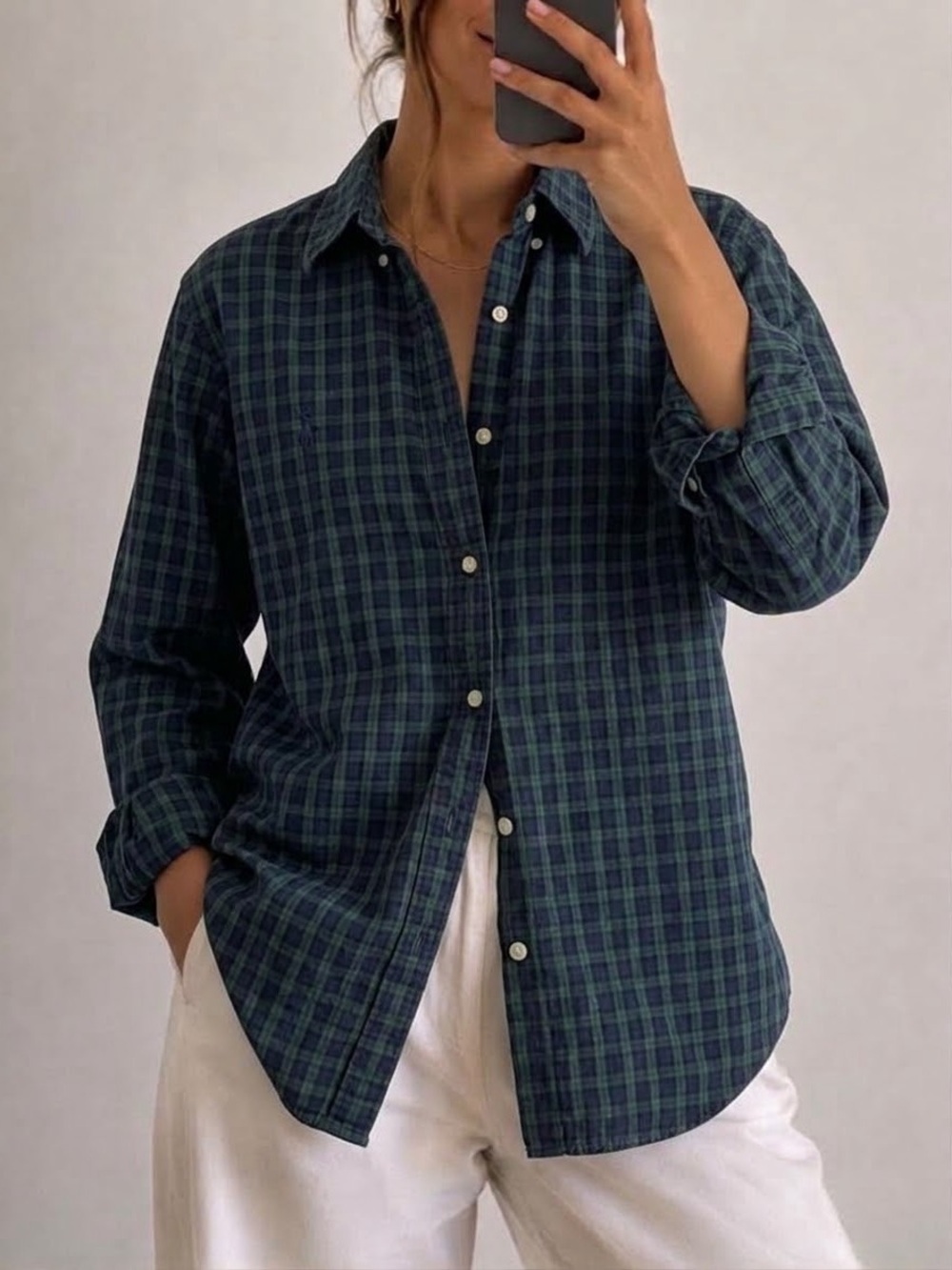 Ralph Lauren Oversized Button Down Shirt Size Medium Plaid Navy Women’s
